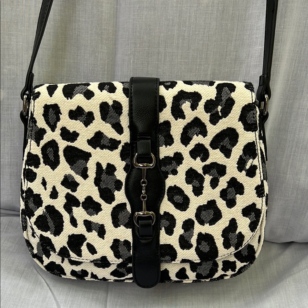 Leopard Print Black and White Shoulder Bag